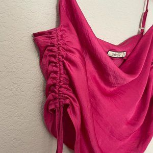 Pink tucked side adjustable silk cami.